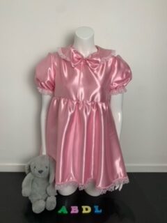 Adultbaby Satin Baby Jane Dress with Lace edging & Bow detail