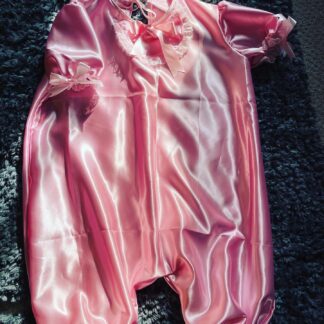 Satin Adultbaby short sleepsuit onsie with matching lace and ribbon detail