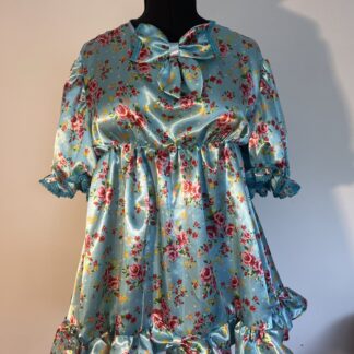 Adultbaby Sissy Floral Blue Satin Dress with matching nappy pants